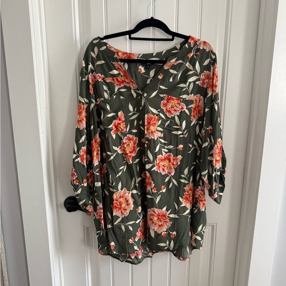 torrid Tops - Torrid Floral Blouse - Olive and Coral